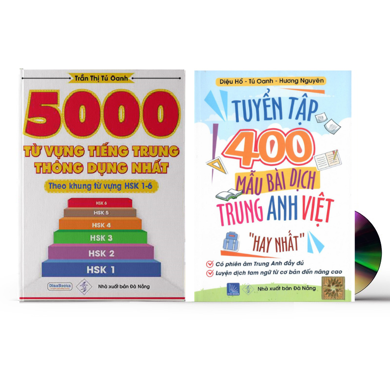 Combo 2 sách: 5000 từ vựng tiếng Trung thông dụng nhất+ Tuyển tập 400 mẫu bài dịch Anh - Trung – Việt hay nhất (Tam ngữ Trung – Việt – có phiên âm, có Audio nghe) + DVD quà tặng kho tài liệu 20G