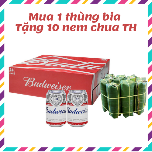 Thùng bia budweiser 24 lon 330ml hảo hạng- mua bia tặng kèm nem chua thanh hóa