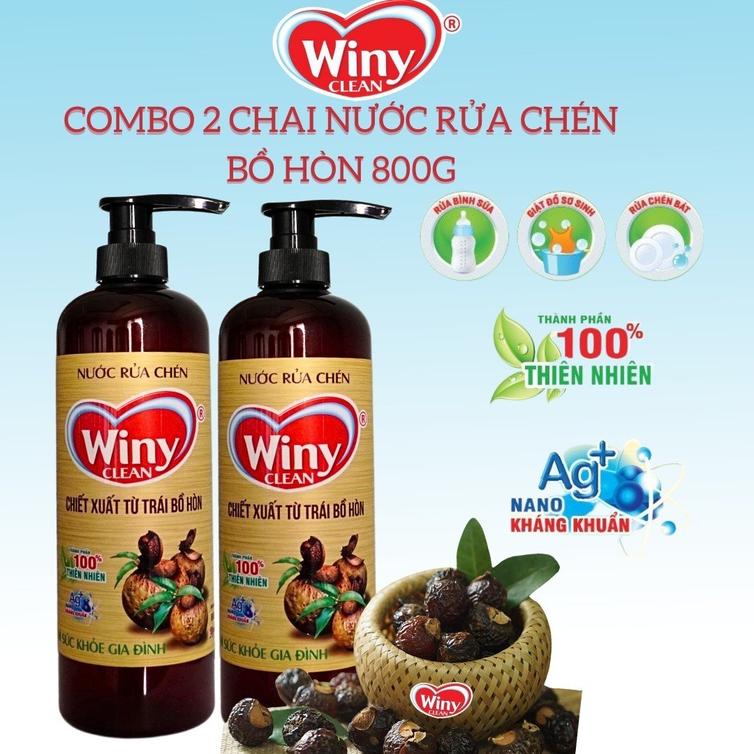 Nước Rửa Chén Bồ Hòn Winy Clean Chai 800gr Chiết Xuất Từ Quả Bồ Hòn 100% Thuần Thiên Nhiên Nước rửa bát Bồ Hòn, nước rửa chén/bát hữu cơ, nước rửa chén enzym Bồ Hòn sáng bóng sạch bong