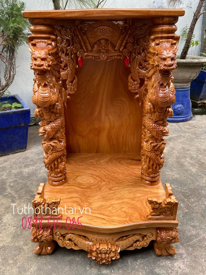 Bàn thờ thần tài ông địa mẫu rồng phun lửa 60 x 60 x 98cm