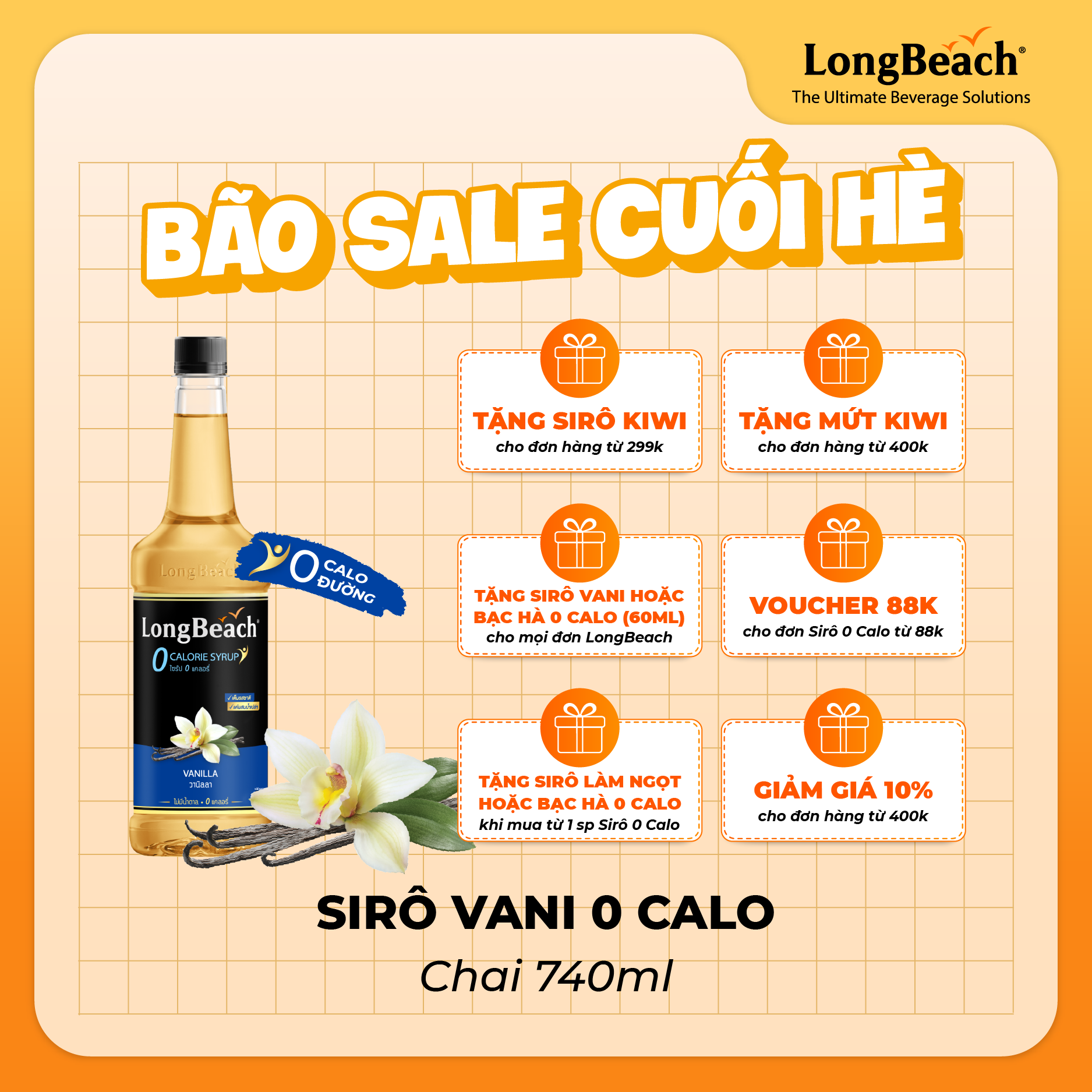 Siro Không Calo Hương Vani LongBeach 740ml