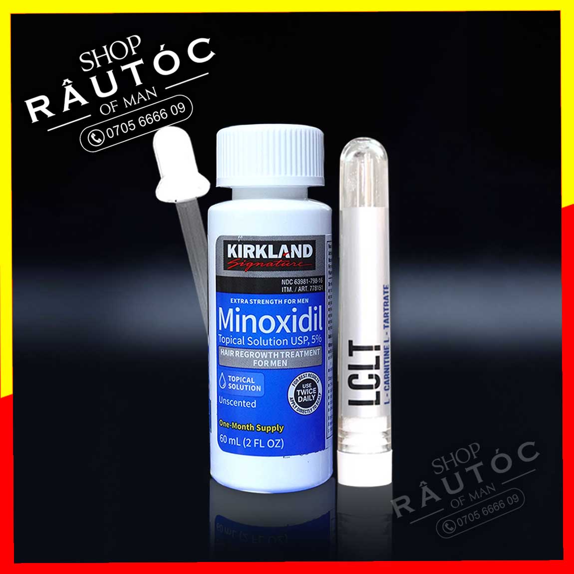 [HCM]Minoxidil 5% Kirkland hổ trợ mọc râu tóc + LCLT + ống bơm thủy tinh