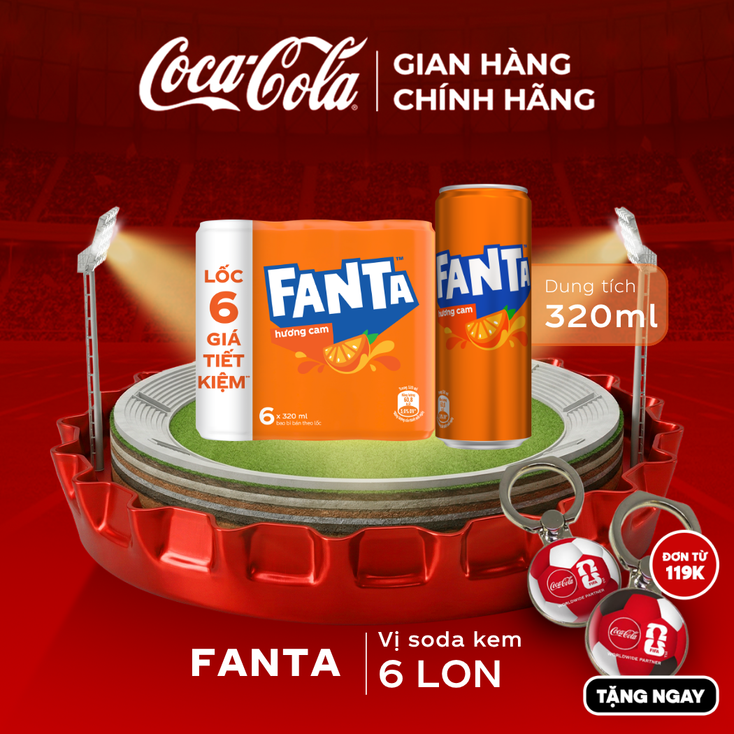 [SIÊU SALE ] Lốc 6 Lon Nước Giải Khát Có Gas Fanta Hương Cam 320ml/Lon Sale 25.05 Coca-Cola Chính Hãng_LD