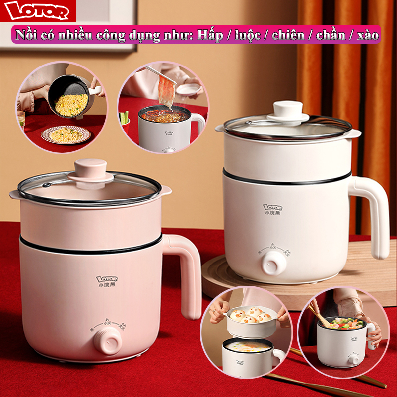 LOTOR Nồi lẩu mini đa năng, phân tầng, nồi điện mini, chảo xào nấu, nồi cơm điện mini, nồi hấp có lồng hấp, Thích hợp dùng cho 1-2 người trong gia đình hay trong ký túc xá, nồi hấp có lồng hấp.