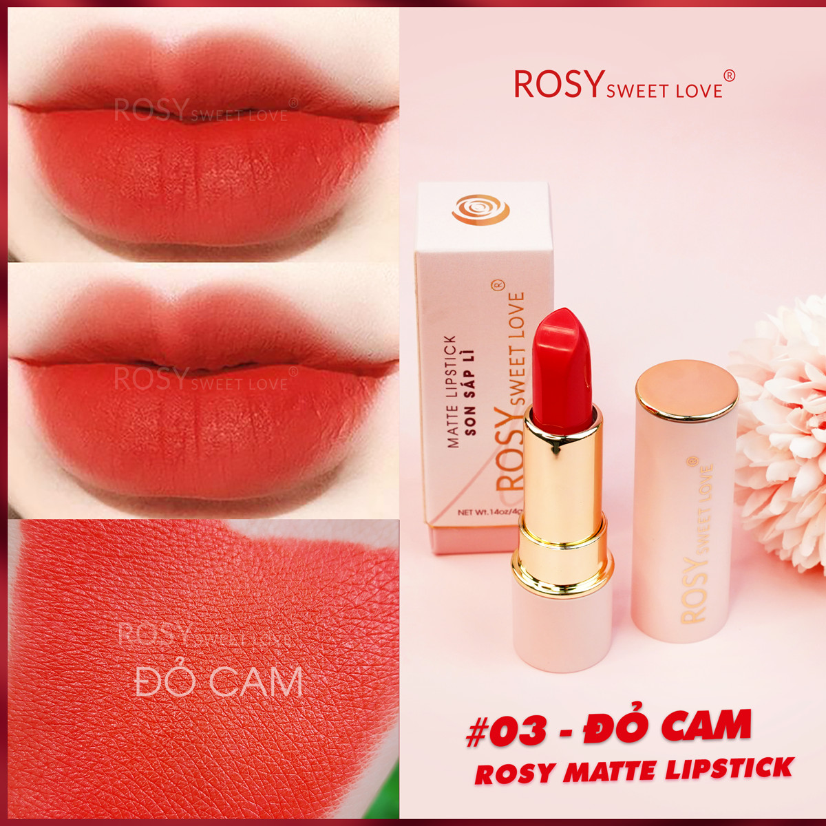 Son thỏi lì mịn môi rosy sweet love 3.5g