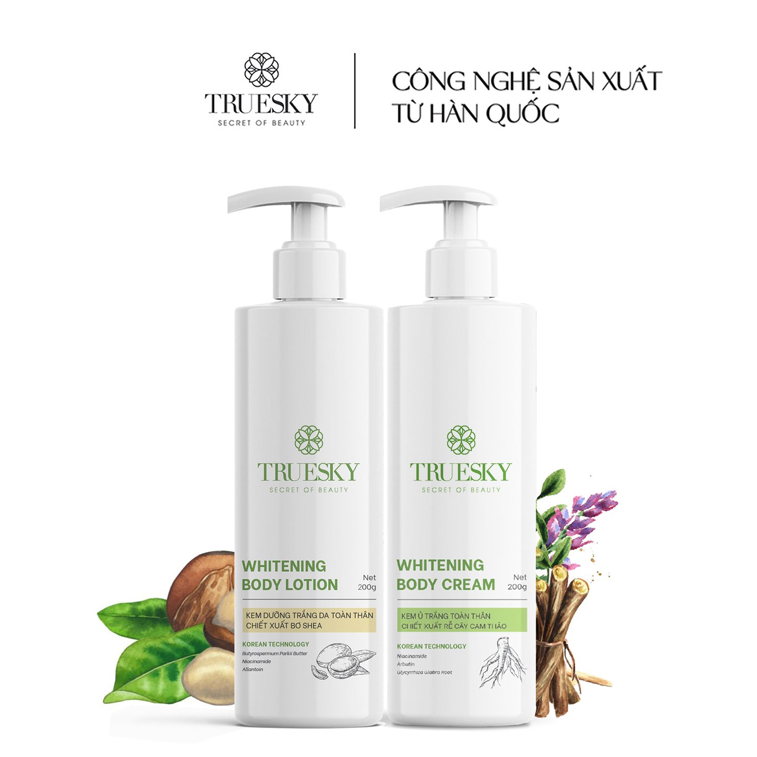 Bigsize - Bộ sản phẩm làm trắng toàn thân cấp tốc Truesky gồm 1 kem ủ trắng 200g và 1 kem dưỡng trắng 200g