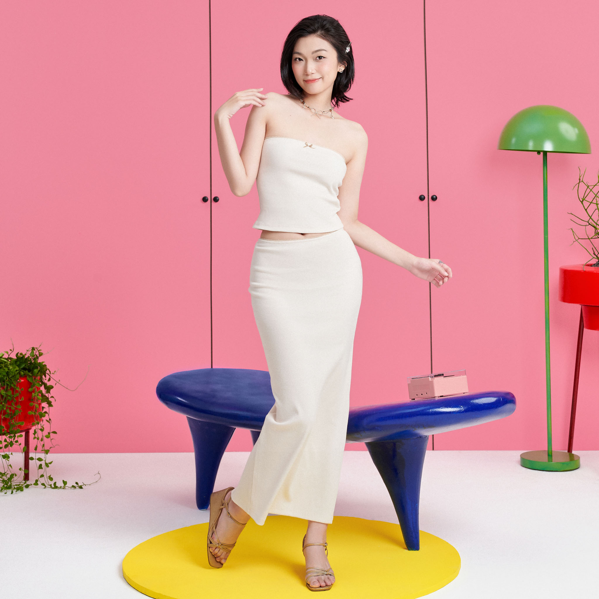 Dottie - chân váy midi viền ren - s0185