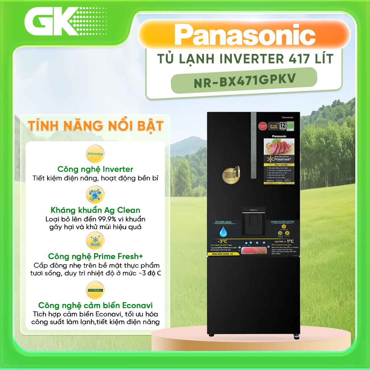 Tủ lạnh inverter panasonic 417 lít nr-bx471gpkv - hàng mới chính hãng - giao toàn quốc