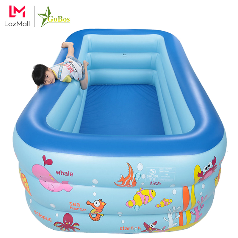 Bể Bơi Phao Cho Bé Gobos 3 Tầng Hình Chữ Nhật 180x140x60 Cm Loại Dày, Có Đáy Chống Trượt An Toàn Cho Bé – Hàng Chính Hãng