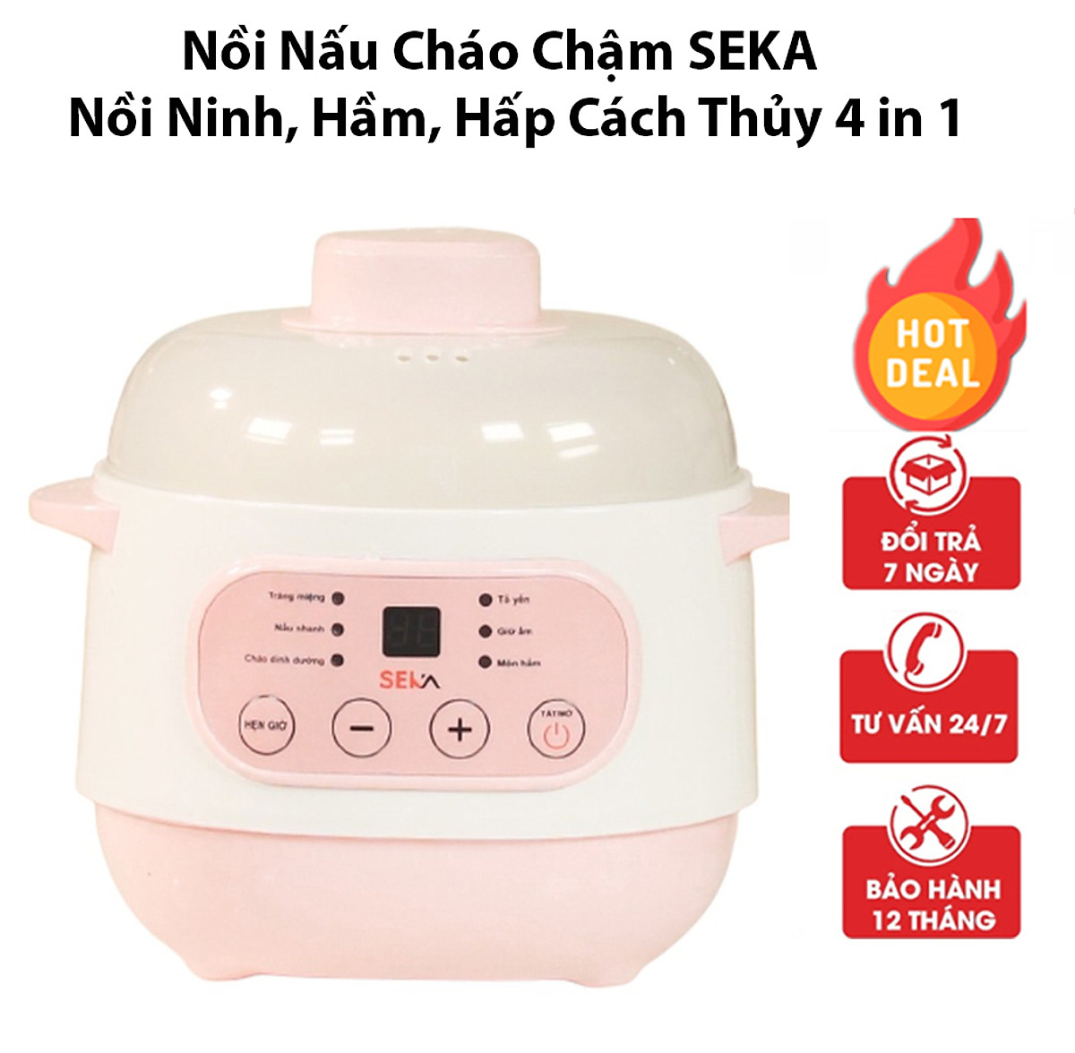 Nồi Chưng Yến Cách Thủy 1L SEKA, Nồi Hầm Cách Thủy Đa Năng, Lõi Sứ Cao Cấp, An Toàn Và Sang Trọng, Bảng Điều Khiển Điện Tử Cao Cấp, Màn Hình LCD Quan Sát Thông Số Dễ Dàng, Thiết Kế Nhỏ Gọn Với Hệ Thống Phím Bấm Đi