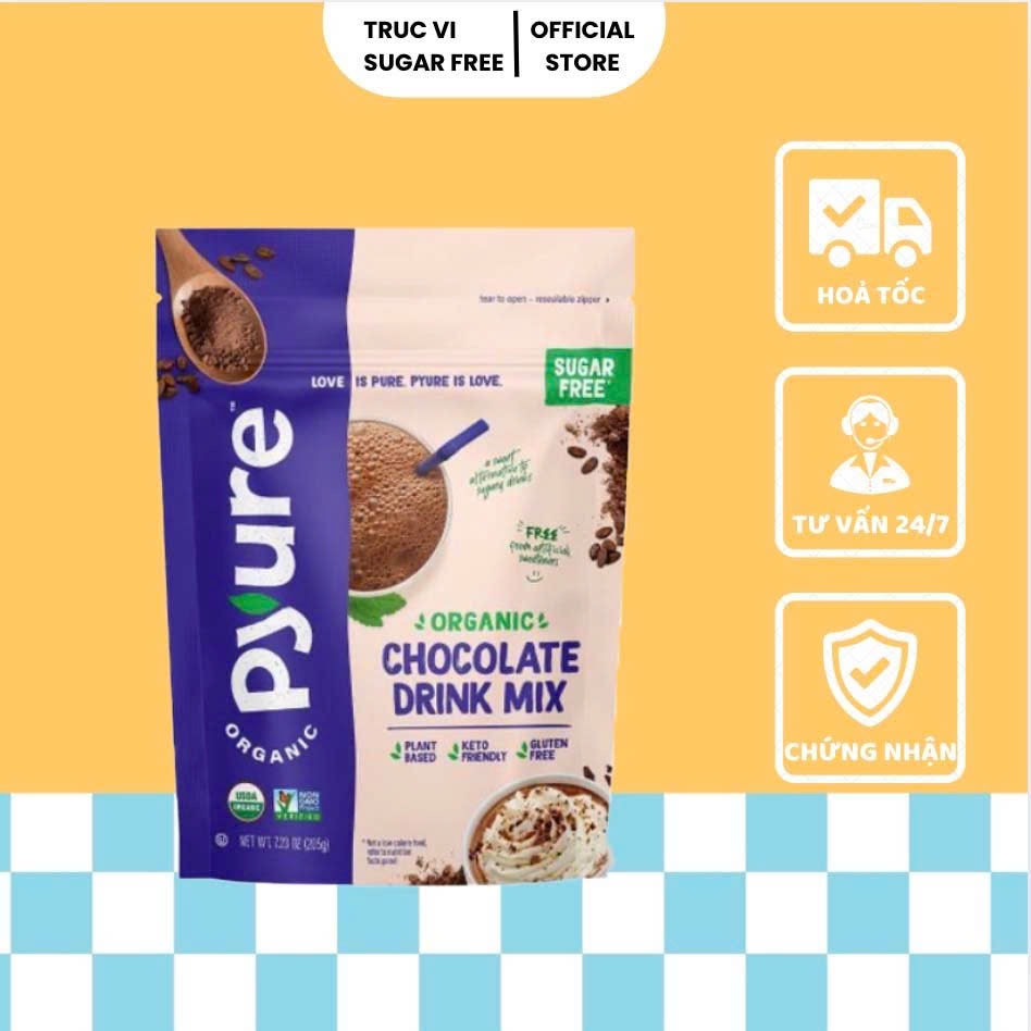 Bột Chocolate HỮU CƠ PYURE Không Đường | PYURE Chocolate Drink Mix ( Sugar Free)