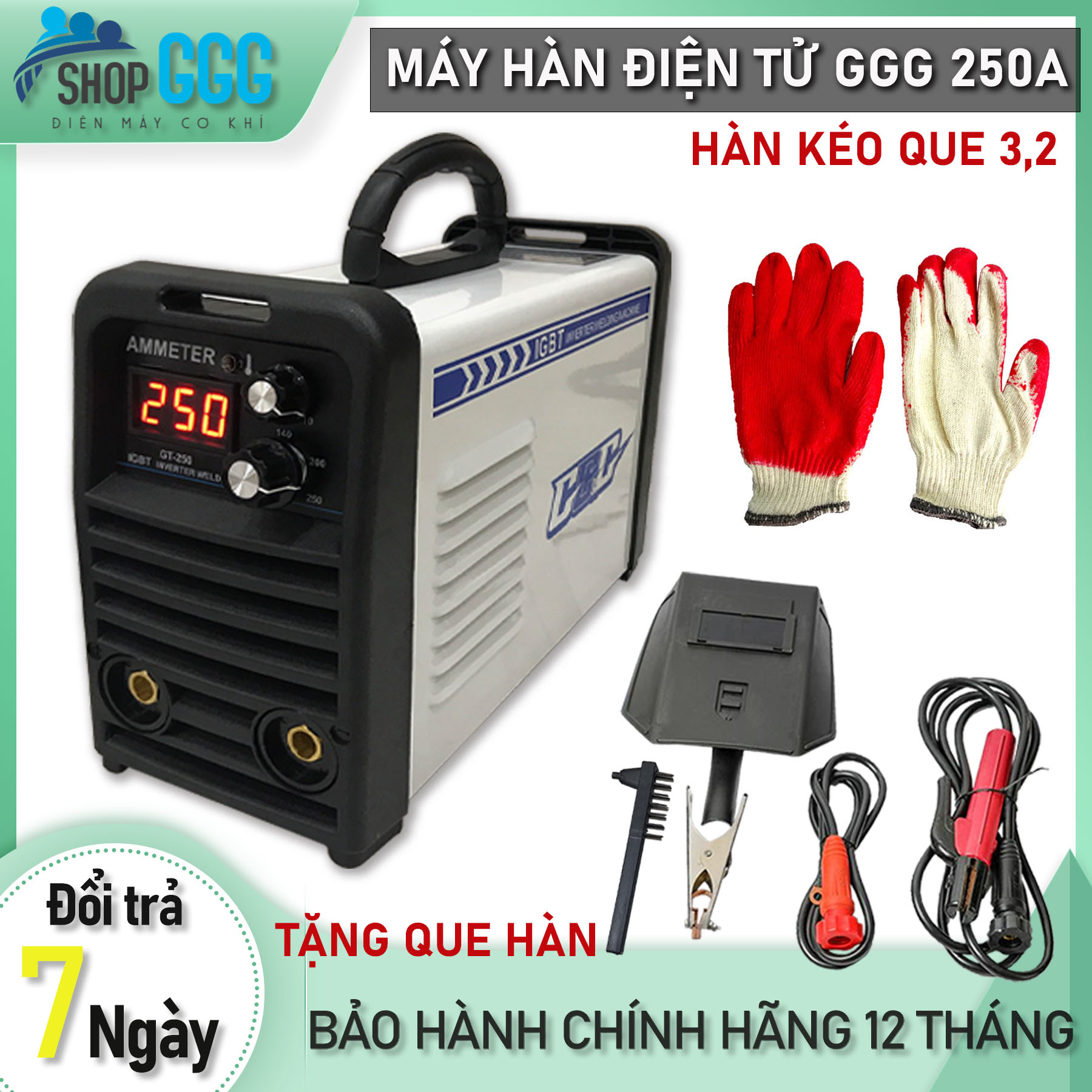 Máy hàn | GGG250 - hàng chính hãng | Dòng hàn 250A hàn kéo que 3.2 | Tặng full bộ phụ kiện  | máy hàn mini | máy hàn giá rẻ | máy hàn tốt | máy hàn điện tử