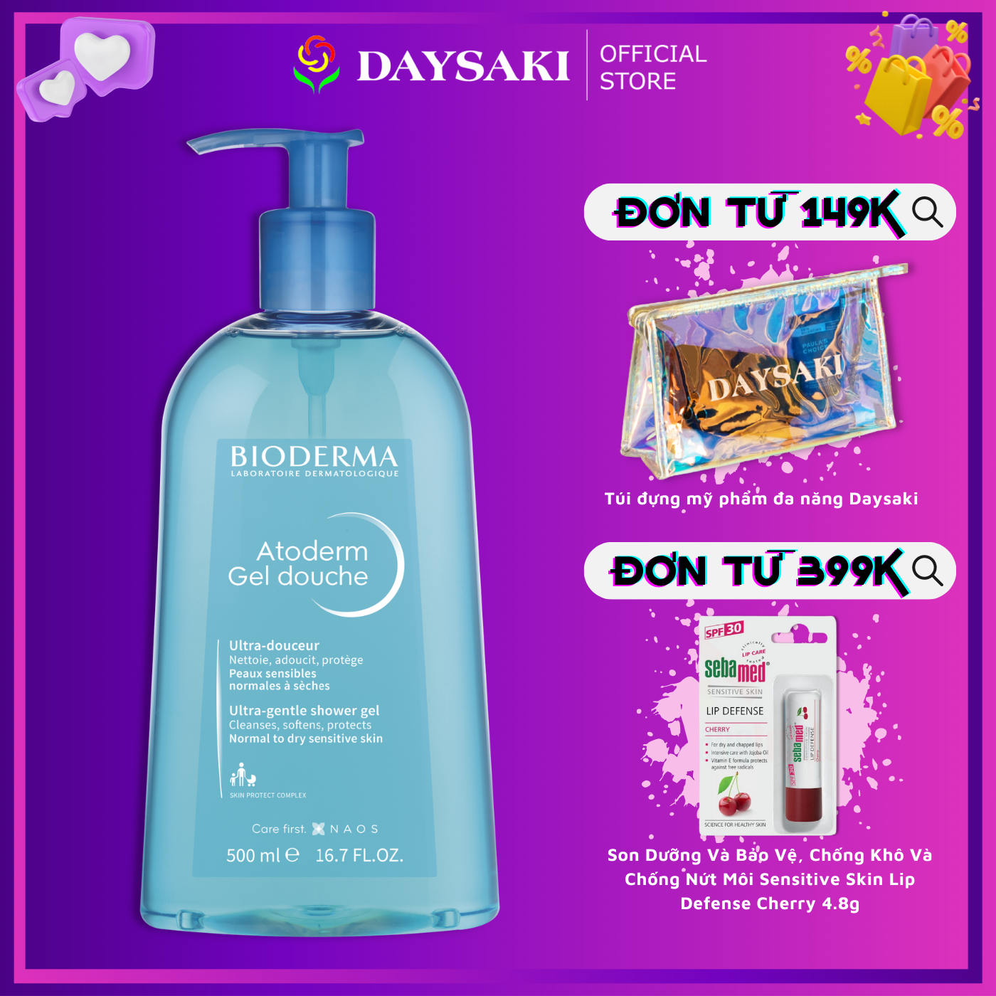 Bioderma gel tắm làm dịu và bảo vệ da khô, da nhạy cảm atoderm gel douche 500ml
