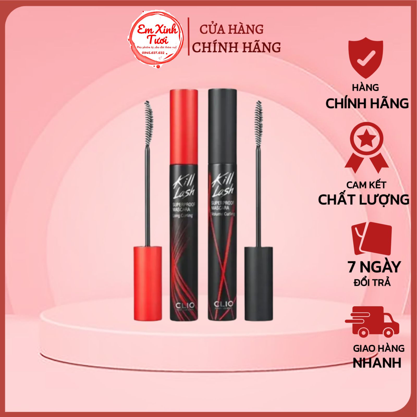 Mascara Clio Chống Nước Chuốt Mi Giữ Cong, Dài Dày Mi Chống Trôi Clio Kill Lash Superproof Mascara 7g - Emxinhtuoi