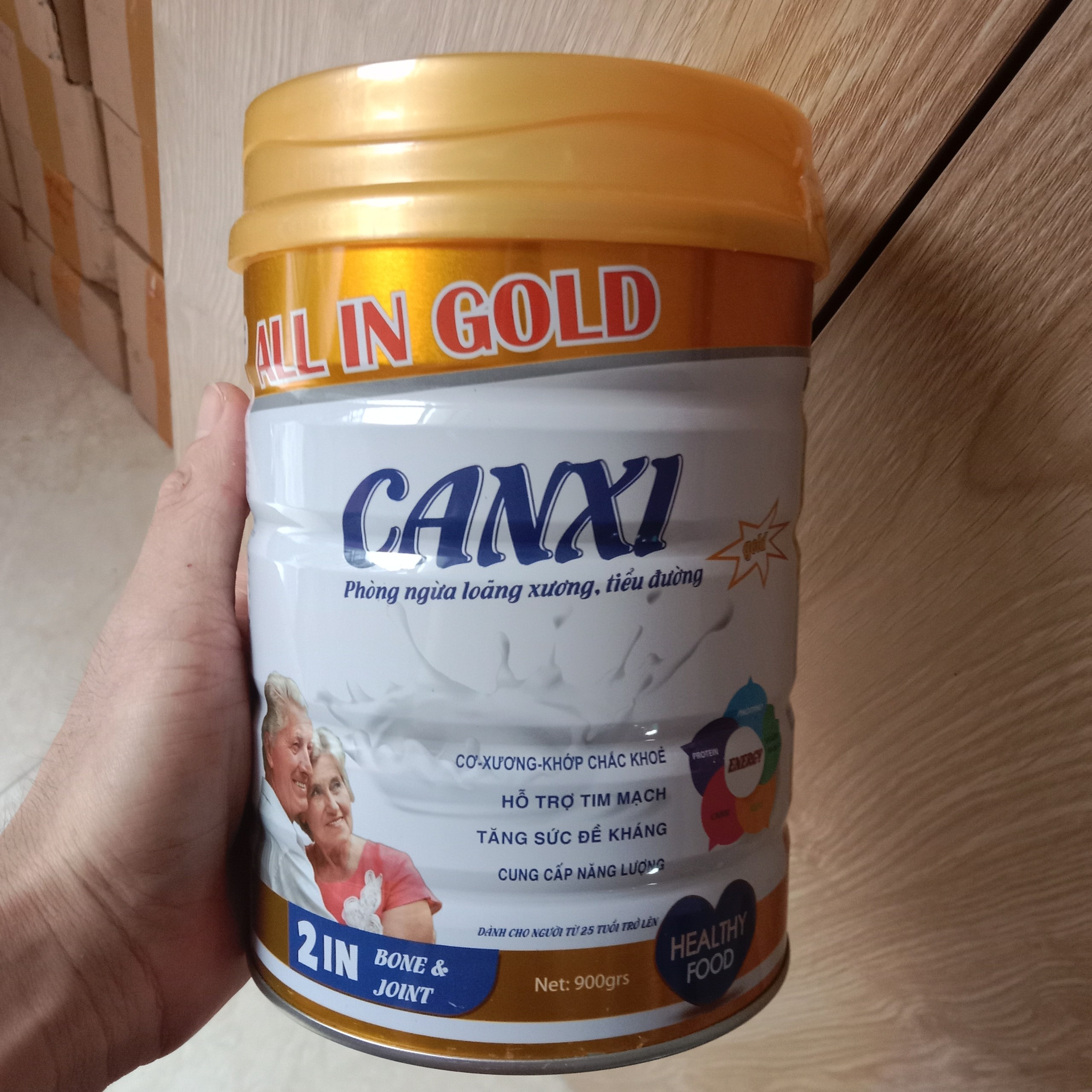 Sữa canxi người già ALL IN GOLD Canxi Gold ngừa loãng xương tiểu đường lon 900g