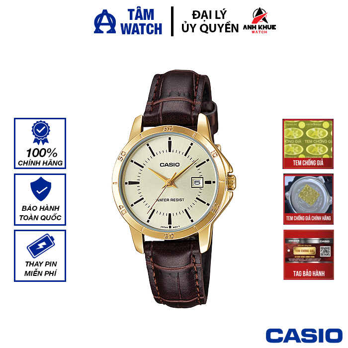 Đồng hồ nữ dây da casio standard chính hãng anh khuê ltp-v004gl-9audf