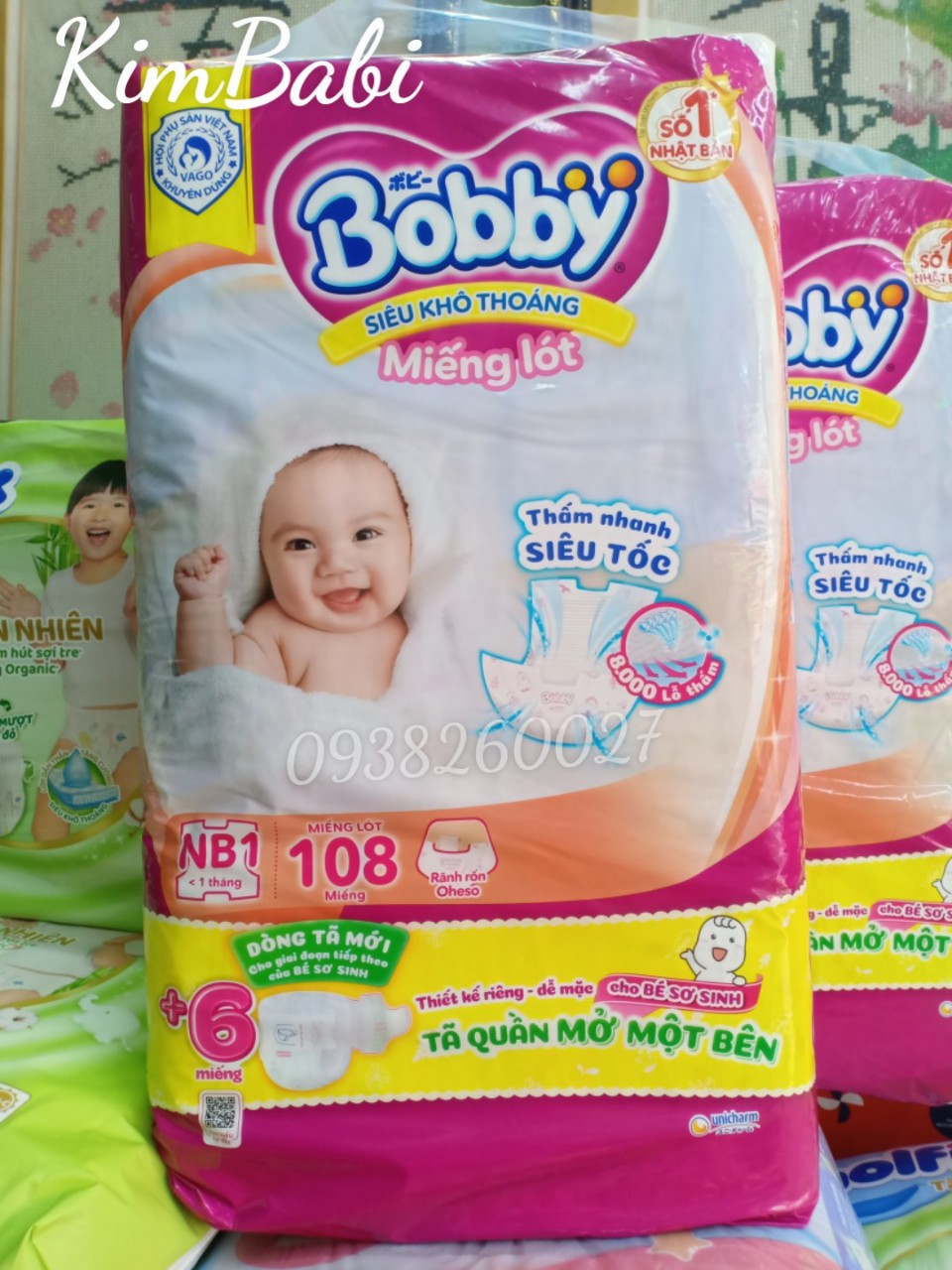 Miếng Lót Sơ Sinh Bobby NB1 108 miếng + Tặng 6 Tã Quần và NB2 60 miếng