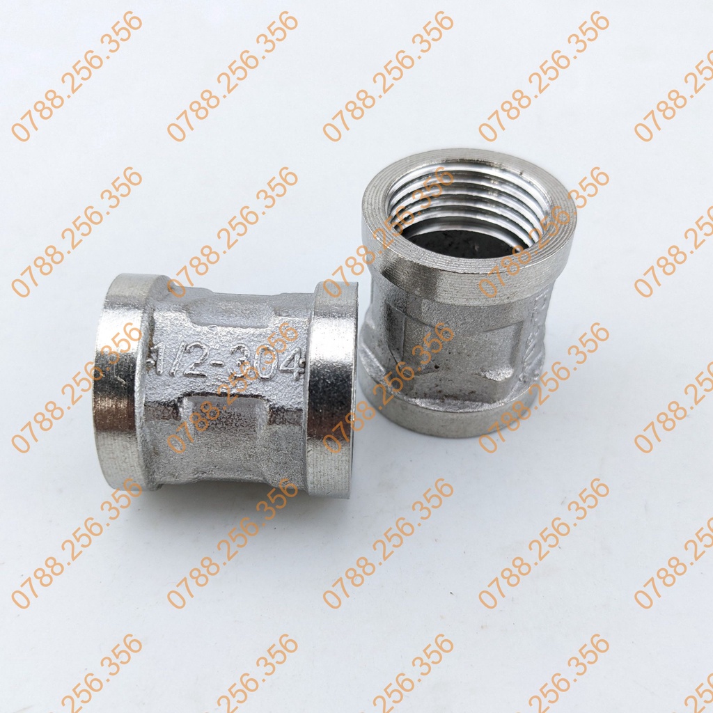Nối 2 đầu răng trong phi 21 inox, loại dày. măng xông inox, đầu nối răng trong 21mm,2 đầu ren trong