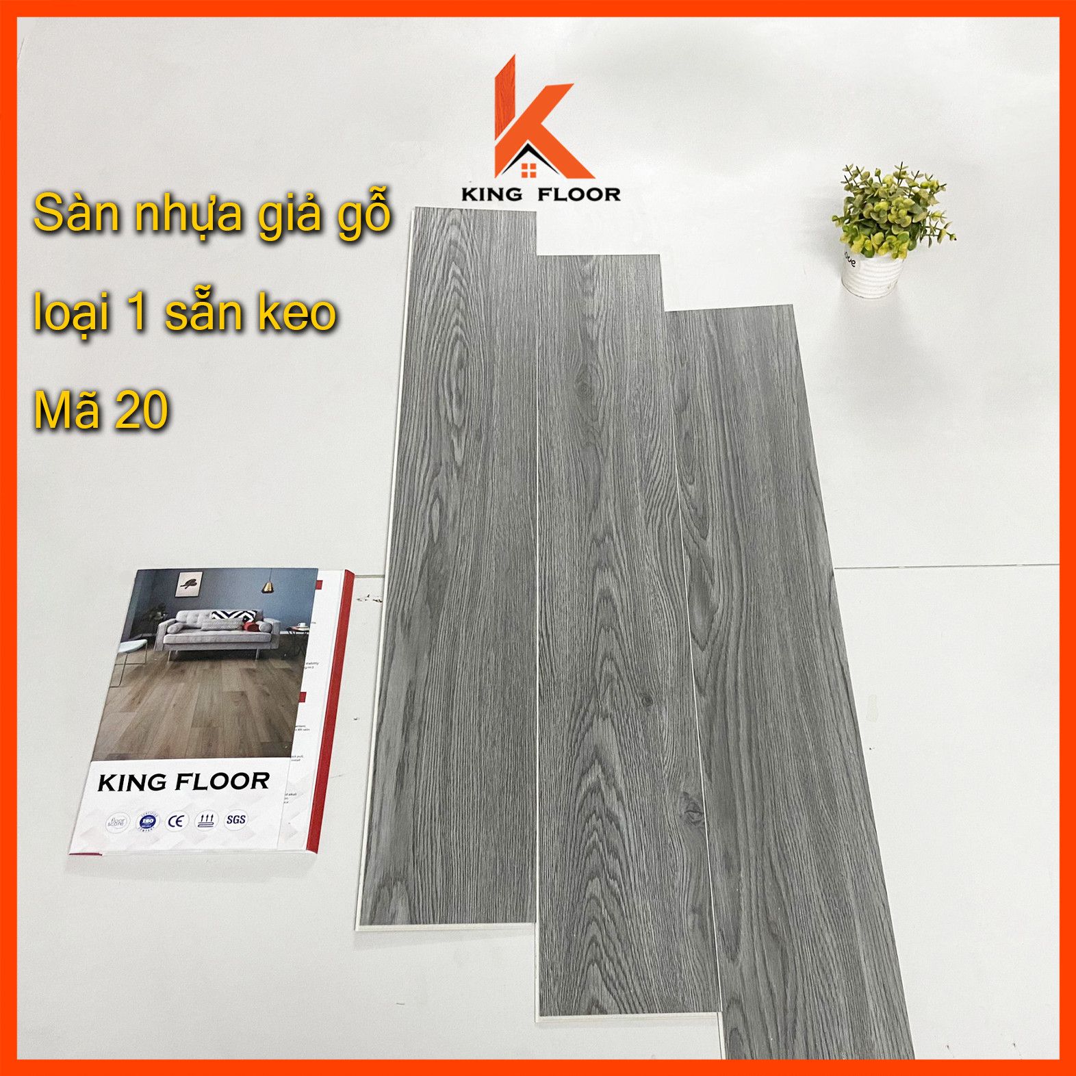 Sàn nhựa giả gỗ bóc dán mã 20 ghi xám, vân sần, loại 1