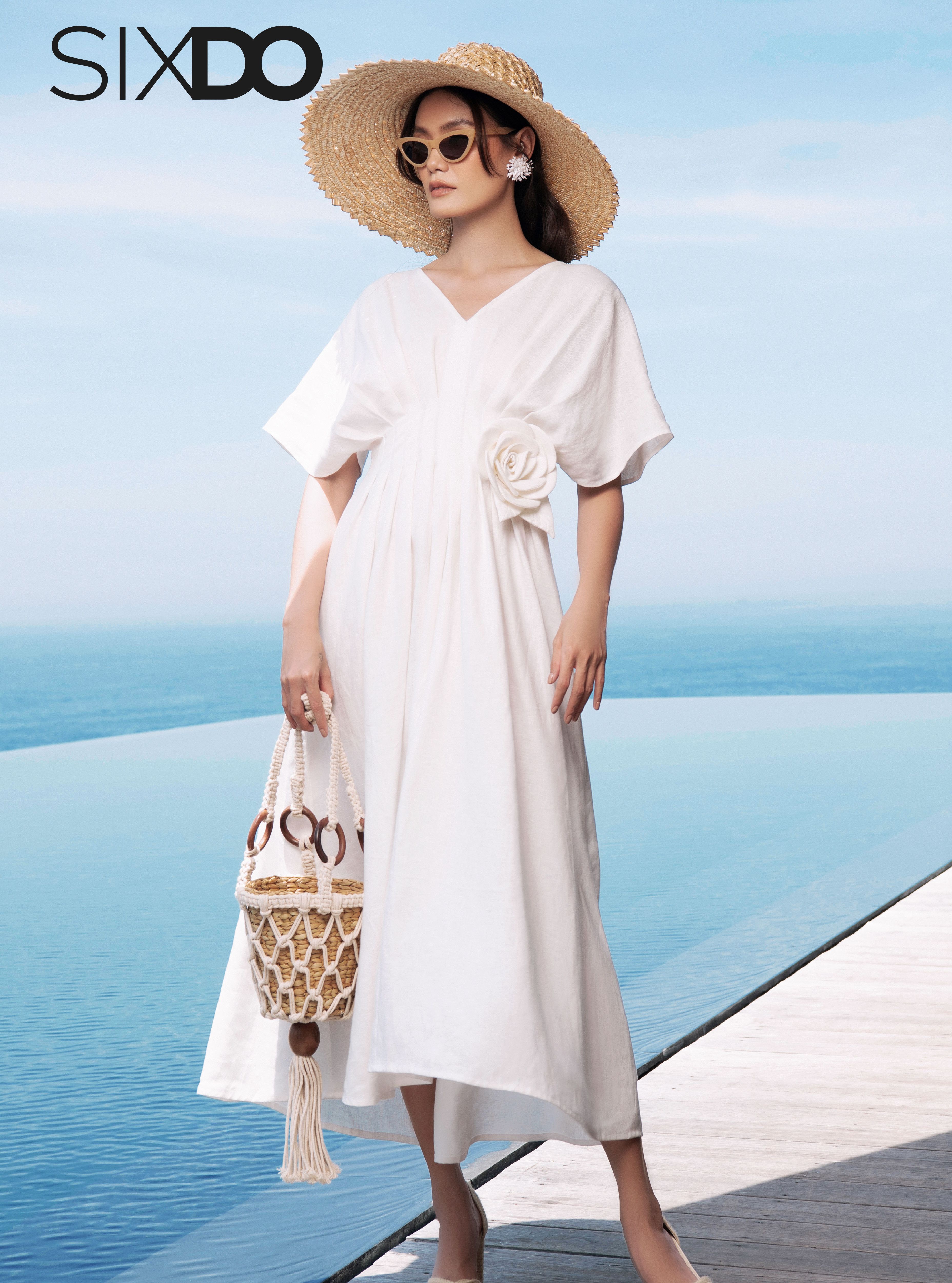 Đầm linen ôm eo cổ v sixdo