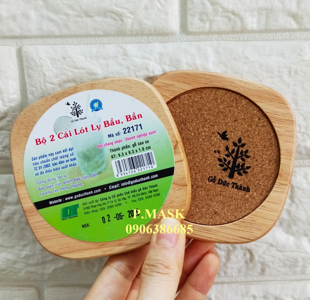 Bộ lót ly 2 cái bầu bần gỗ đức thành 22171 - lót ly 22171 bộ có 2 cái