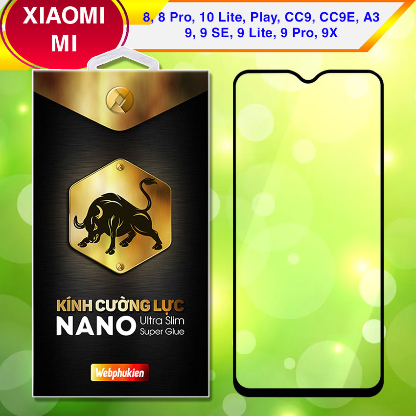 Kính cường lực cho Xiaomi Mi 8, 8 Pro, 10 Lite, Play, CC9, CC9E, A3, 9, 9 SE, 9 Lite, 9 Pro, 9X Full màn hình hiệu Webphukien (Đen)
