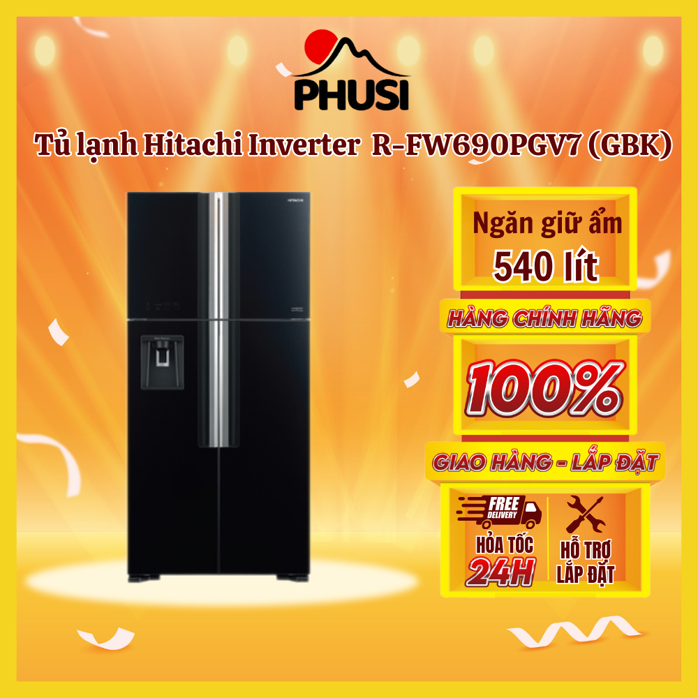 ✅[Trả góp 0%]Tủ lạnh Hitachi Inverter 540 lít R-FW690PGV7 (GBK)