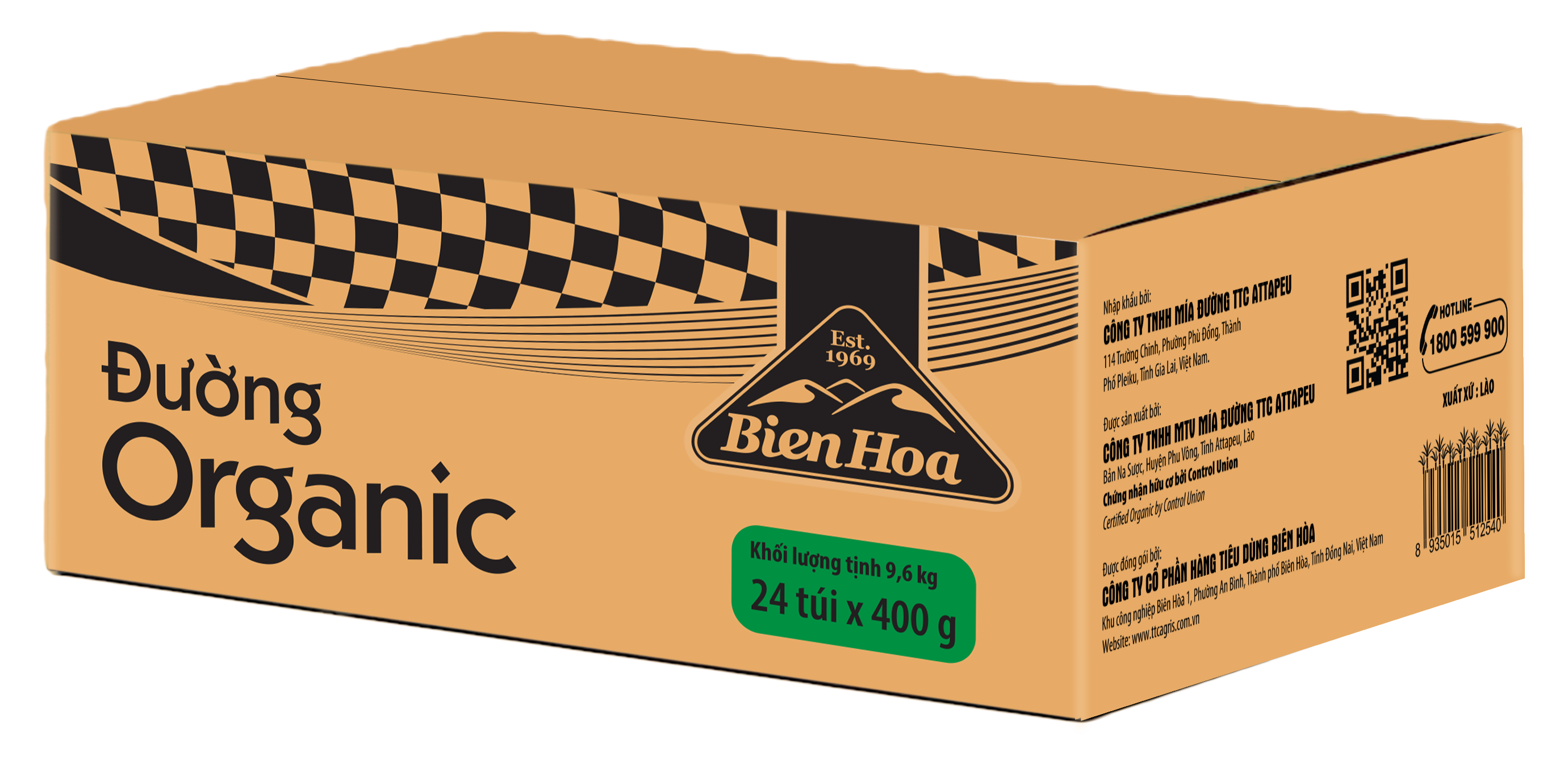 Thùng 24 Túi Đường Organic Biên Hòa túi 400g/túi