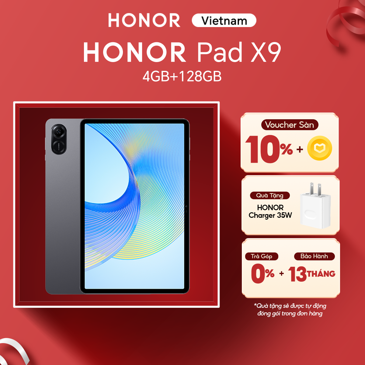 Máy tính bảng HONOR Pad X9 (WiFi) 4GB+128GB | Màn hình 2K 11.5" 120Hz | Pin 7250mAh | Bảo hành 13 tháng Hàng chính hãng.