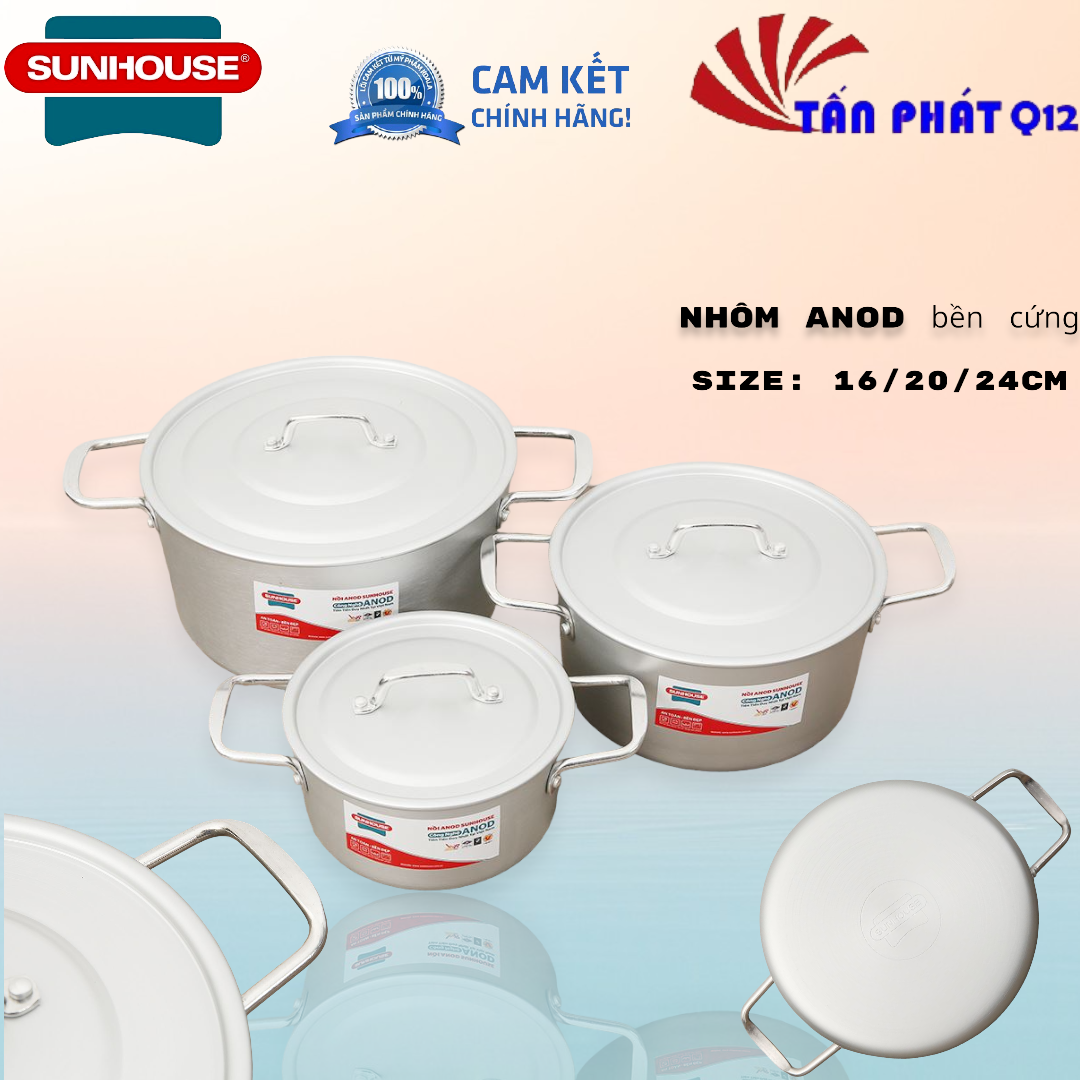 Bộ nồi nhôm ANOD Sunhouse hoặc bộ 3 nồi nhôm HAPPYTIME (MÀU TRẮNG SIZE 16-20-24CM)