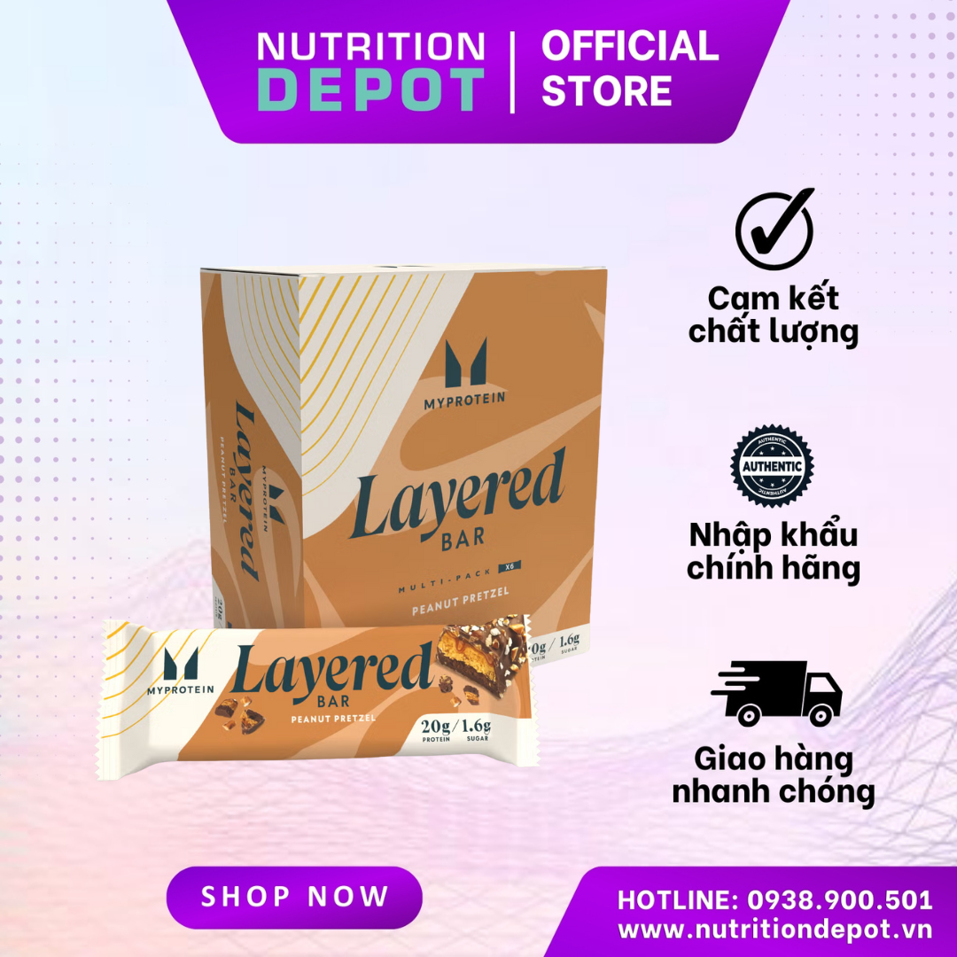 Thanh dinh dưỡng Layered Protein Bar Myprotein Hộp 12 thanh x 60g - Nutrition Depot Vietnam