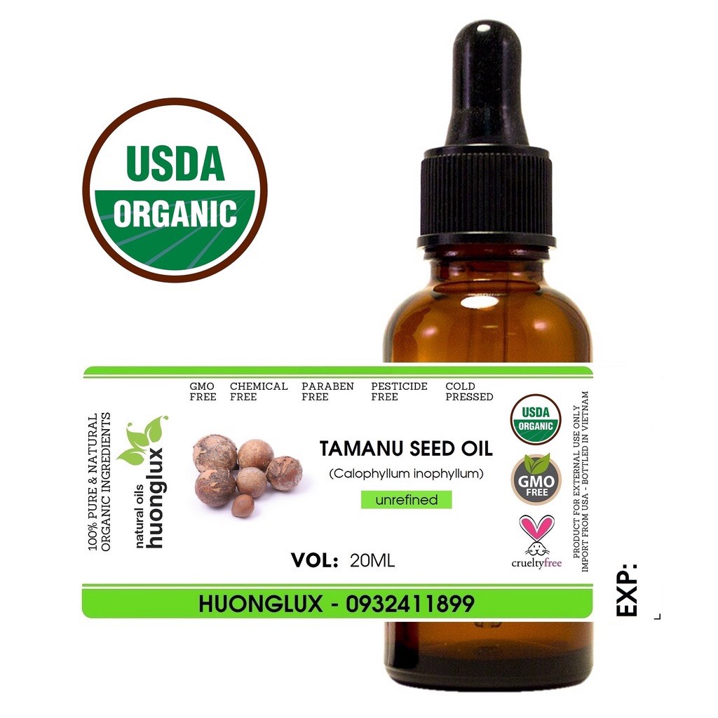 USDA Organic dầu Mù u Tamanu oil nguyên chất cho các vấn đề về da