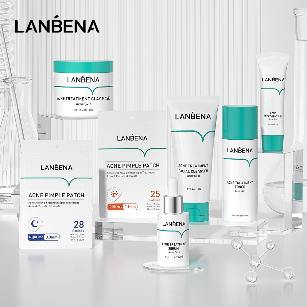 LANBENA Acne Set Mụn Serum Mask Mặt Nạ đất Sét Chăm Sóc Da Mặt Chấm Mụn Dưỡng ẩm Dưỡng Da Thâm Mụn 7 Pcs Acne Treatment Set Remove Acne Skincare Moisturizing 7 PCS