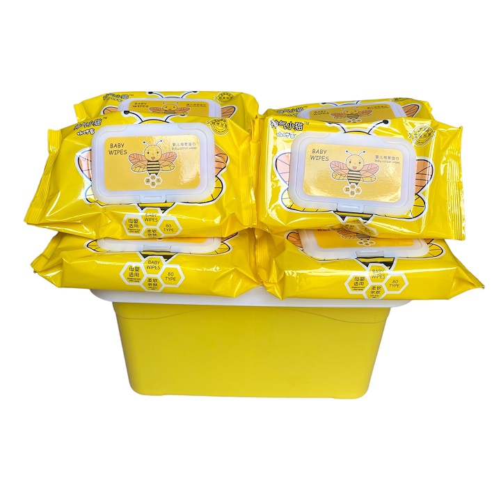 Set 10 bịch giấy ướt vịt vàng 1 bịch 80 tờ tặng kèm thùng nhựa siêu xinh