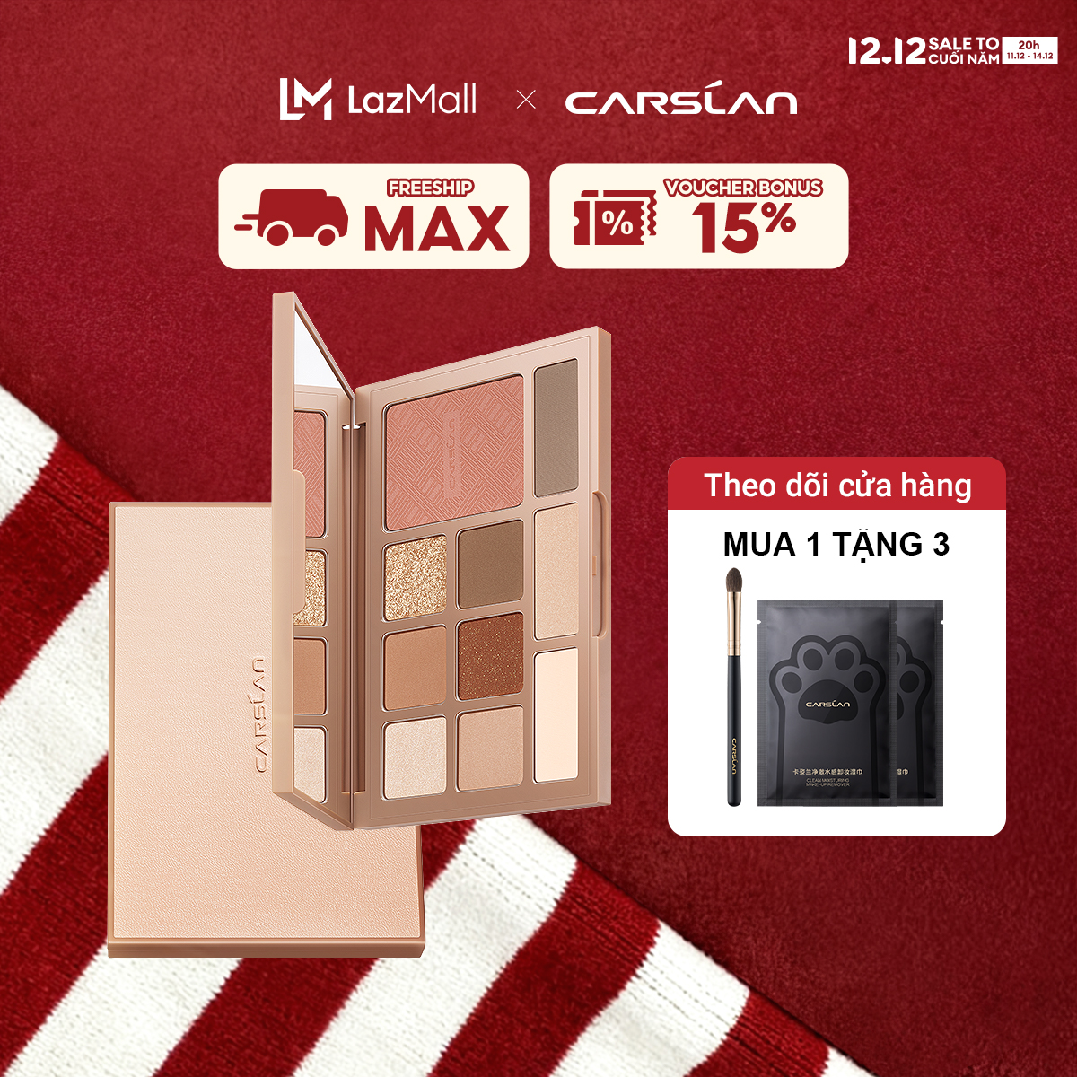   ĐỘC QUYỀN 11  20pm  - 14.12|VOUCHER+QUÀ TẶNG Bảng Phấn Mắt Đa Năng Carslan 10 Màu Lấp Lánh Bộ Trang Điểm Đầy Đủ Cho Người Mới Bắt Đầu 18g  Phấn Má + Phấn mắt + Highlight + Tạo Khối  