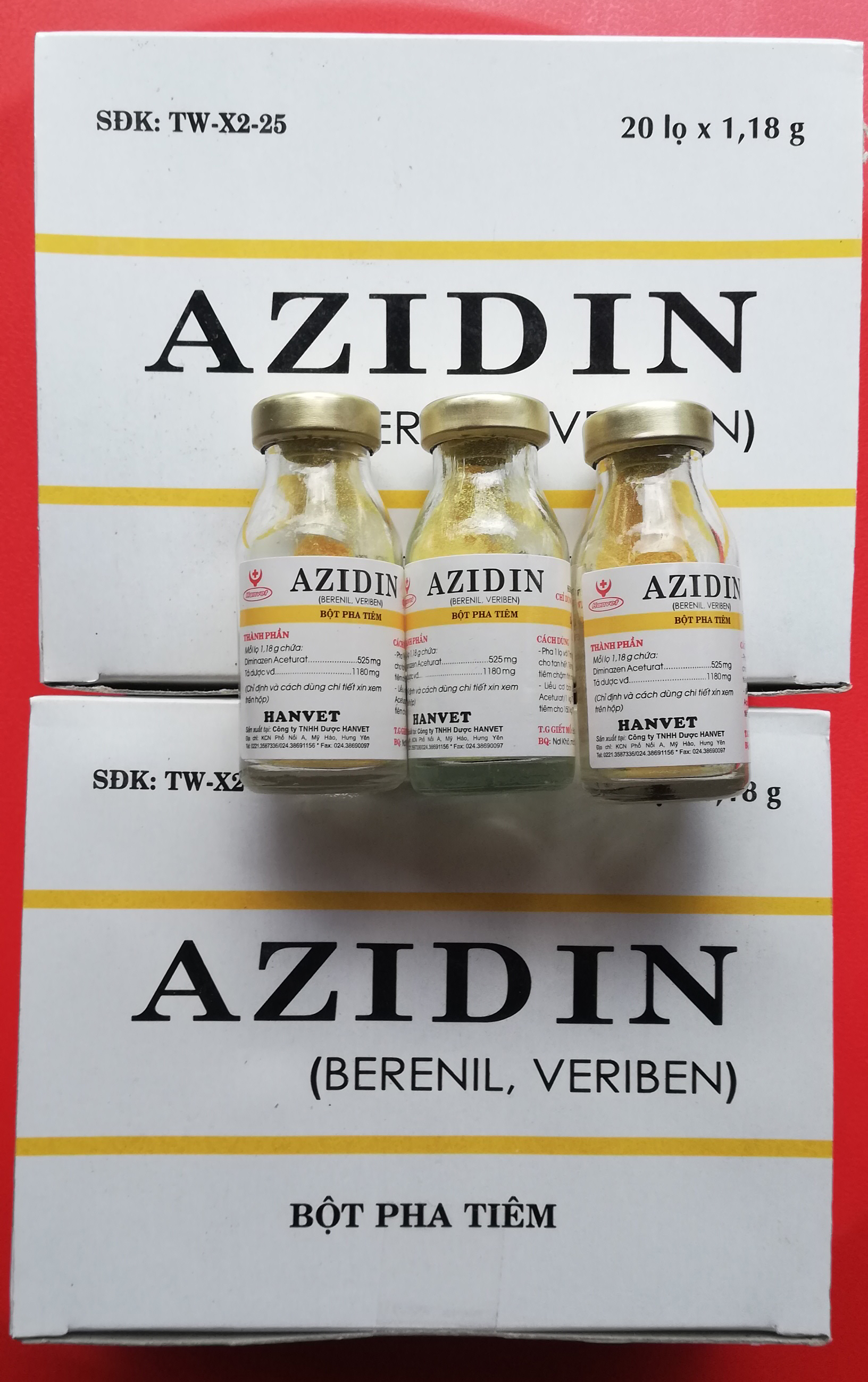 10 lọ Azidin 1,18 g tr-ị ký sinh trùng đường máu. 20 lọ hanmectin 10ml tr-ị giun tròn và diệt ngoại ký sinh trùng