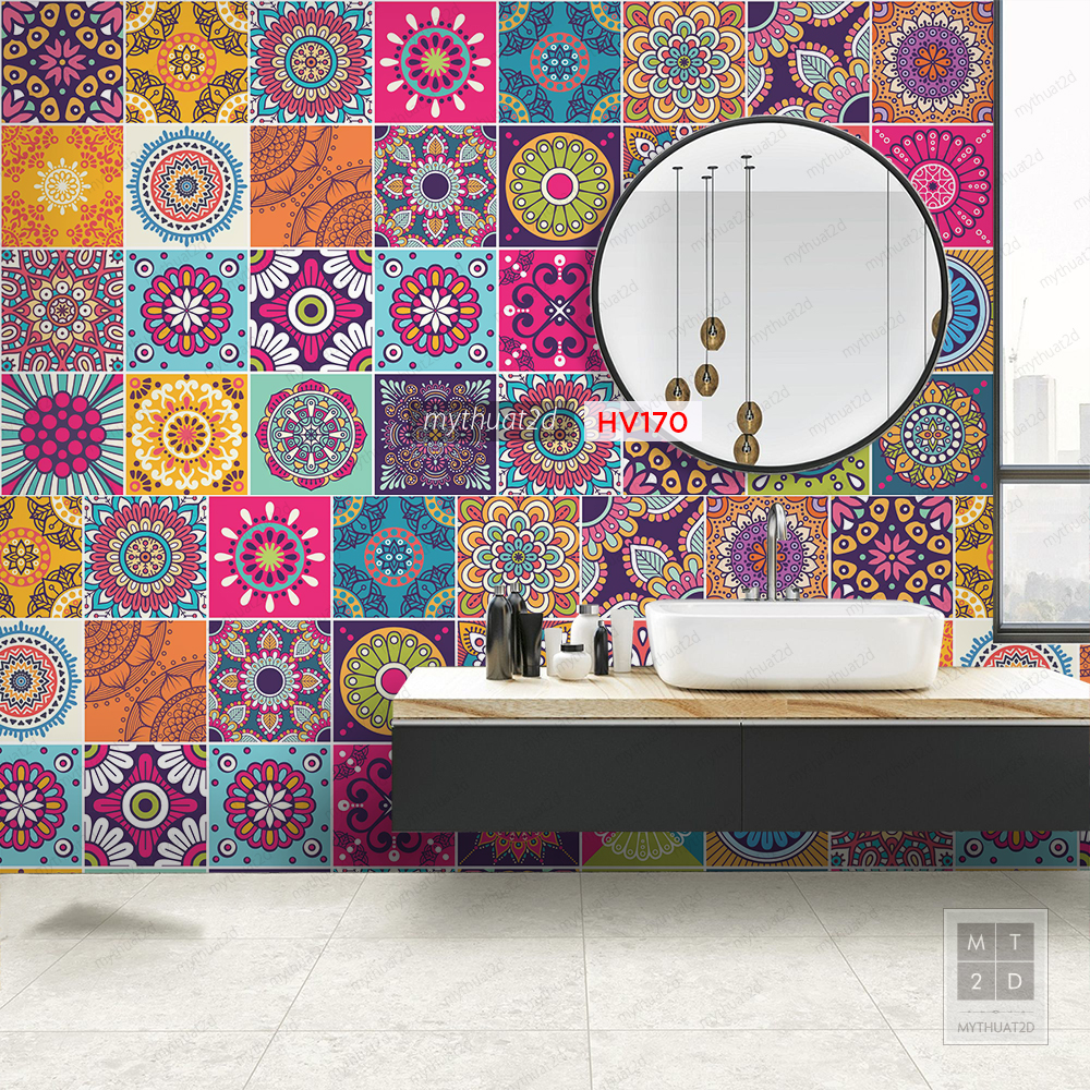 Decal gạch bông chống thấm dán bếp, dán tường - mã HV170