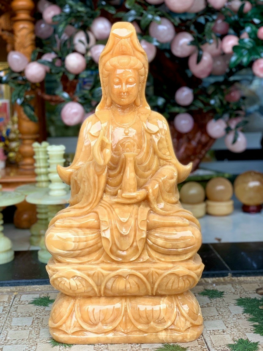 Tượng Phật Bà Quan Thế Âm Bồ Tát ngồi đài sen đá ngọc hoàng long - Cao 61 cm Giá 36,000,000 Đồng*Miễn phí vận chuyển
