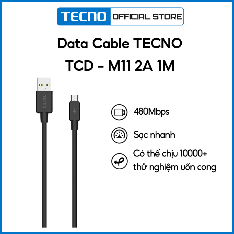 Dây cáp sạc Micro USB Tecno TCD-M11 2A Chiều dài 1m - Hàng Chính Hãng - BH 6 Tháng