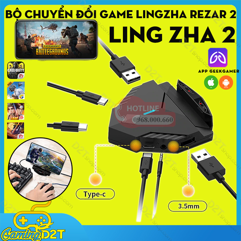 Bộ chuyển đổi game LINGZHA 2 dùng chuột và bàn phím cho điện thoại chơi game PUBG Call of Duty kết nối có dây và không dây
