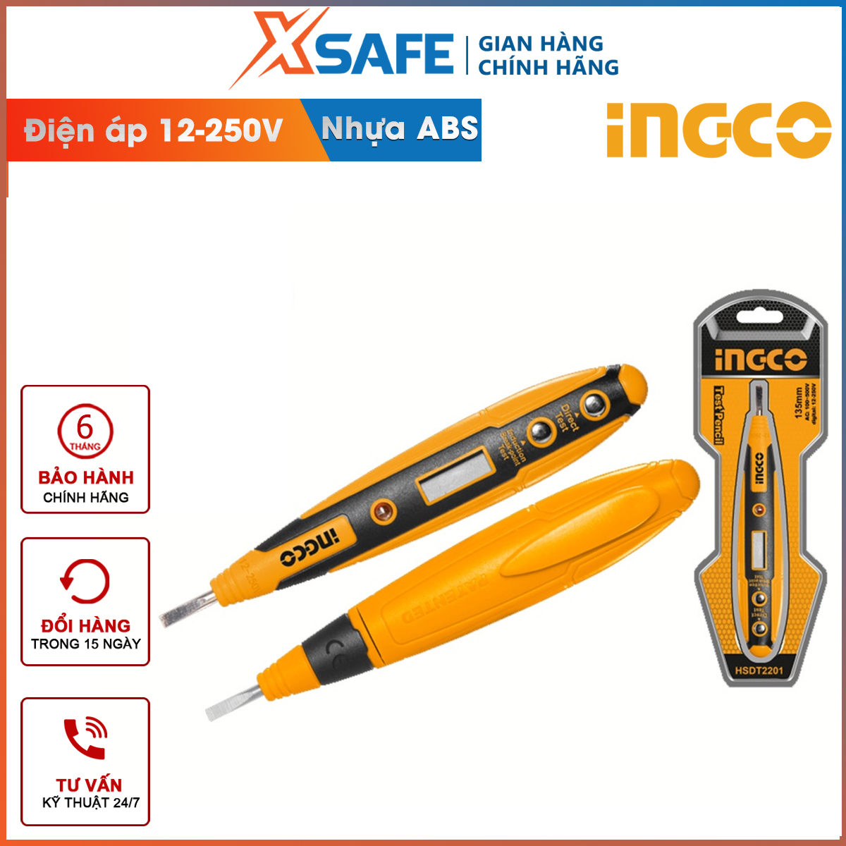 Bút thử điện kỹ thuật số đa năng thông minh INGCO HSDT2201 đầu dò điện áp cảm ứng không tiếp xúc dòng điện, kiểm tra dây pha hỏng không dùng pin XTOOLs