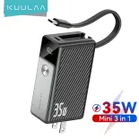 Kuulaa 5000mAh Power Bank 35W Super Fast Charging Power Bank With Built-In Cable & Plug for iPhone 16 15 Pro Max Portable Phone Charger Built-in Retractable Type C Cable for Samsung Huawei Xiaomi
