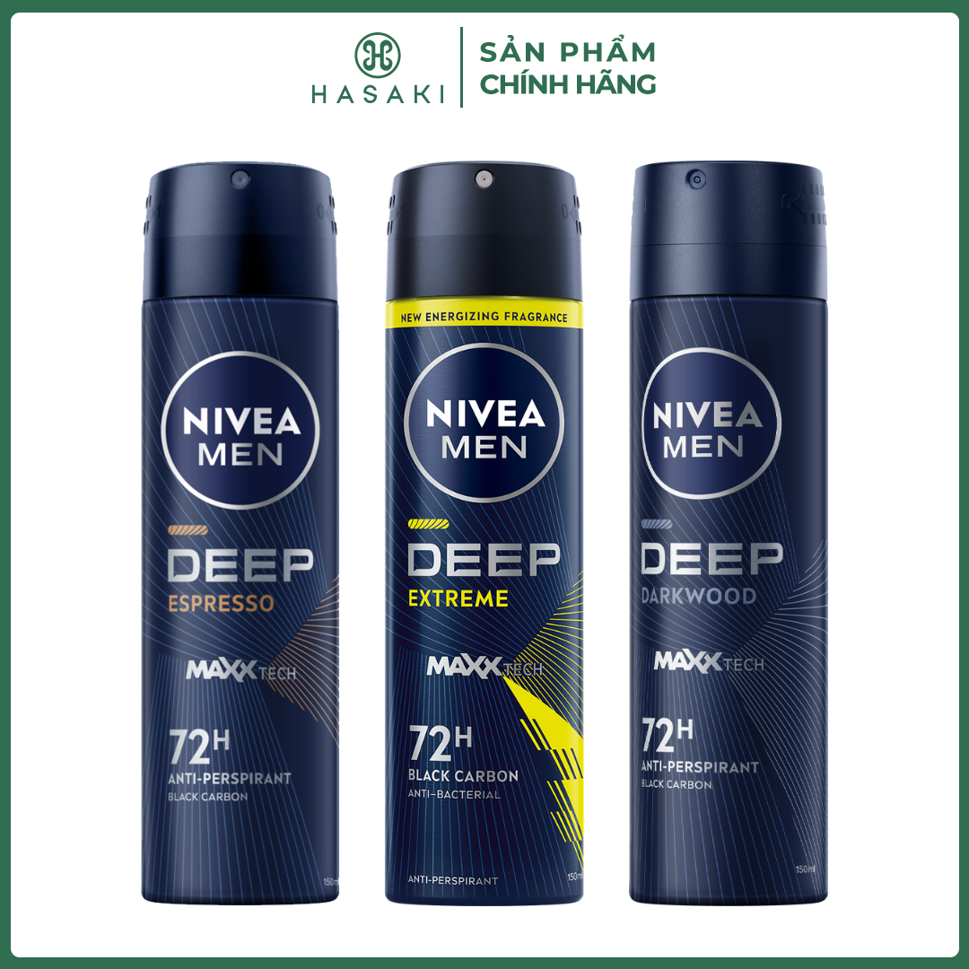 Xịt Khử Mùi Cho Nam Nivea Than Hoạt Tính Nivea Men Deep Black Charcoal 150ml Hasaki Sản Phẩm Chính Hãng