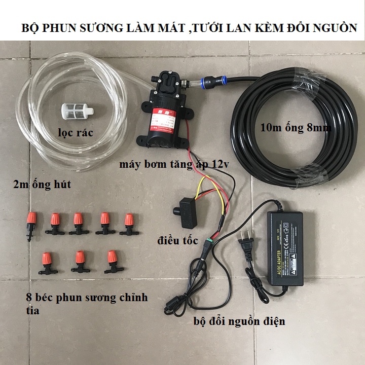 Bộ máy phun sương tưới lan - máy phun sương làm mát quán cafe,nhà xưởng