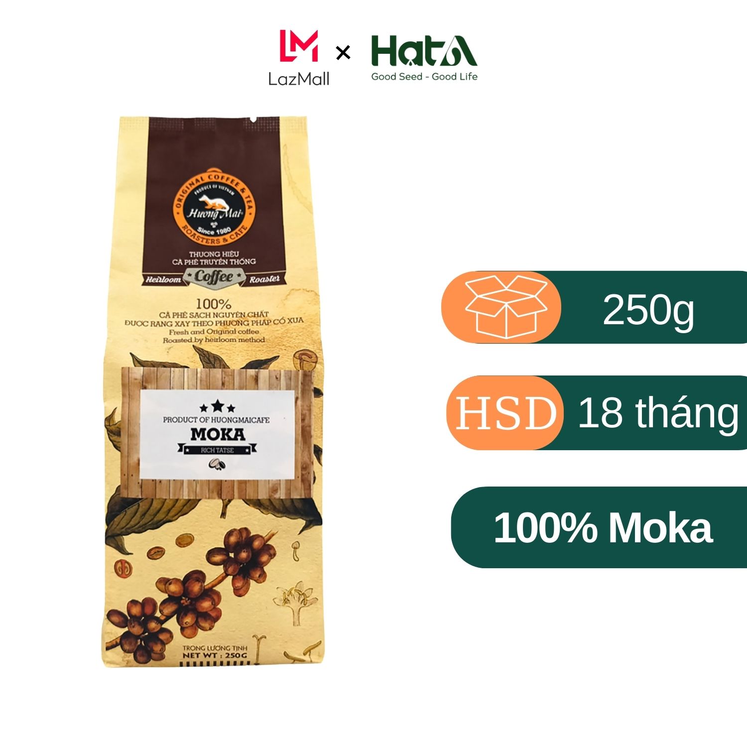 Cà Phê Rang Xay Arabica Nguyên Chất 100% Hương Mai Cafe Moka Coffee (Rich Taste) Không Hương Liệu, Không Tạp Chất - Dạng Bột 250g