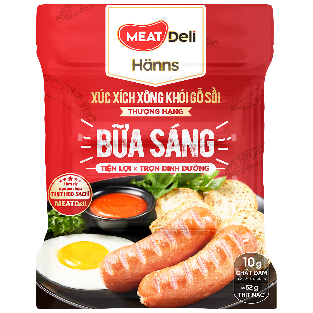 Xúc xích thanh trùng Hanns thượng hạng xông khói gỗ sồi 10cây x 50gr