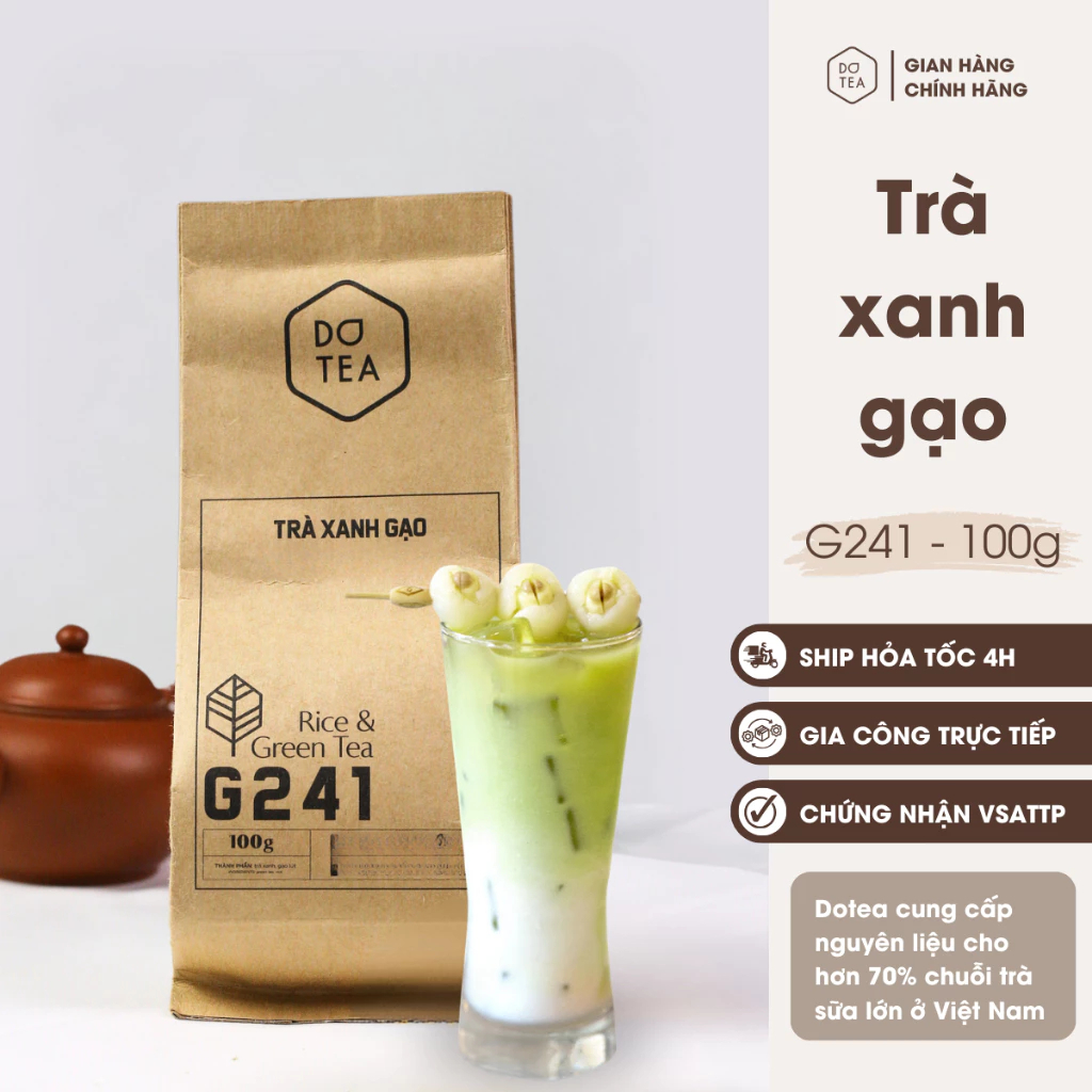 Trà gạo rang pha chế trà sữa - Gói 100gam trà xanh gạo G241 Dotea - ngọt thanh, thơm mùi gạo rang và bột trà xanh matcha