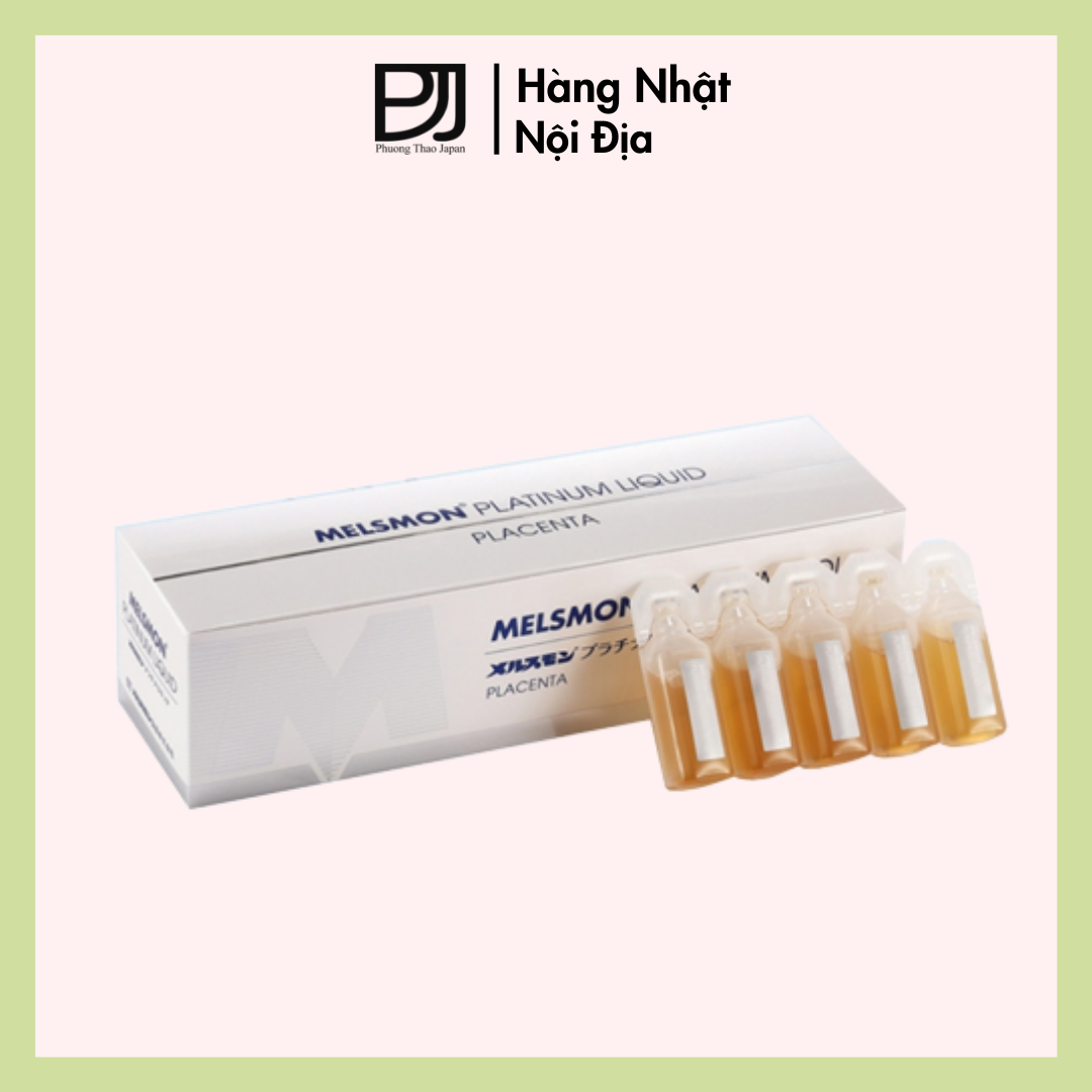 Nước Uống Trắng Da Nhau Thai Ngựa Melsmon Platinum Liquid Placenta Nhật Bản Hộp 30 Ống