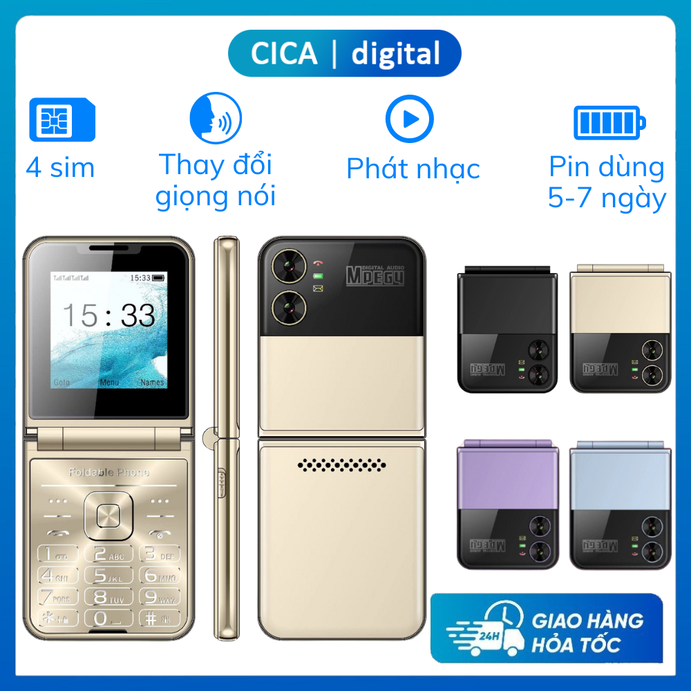 Điện thoại nắp gập flilo4 - 4 sim 4 sóng, phát nhạc, chức năng thay đổi giọng nói, pin trâu 3000mah, bảo hành 12 tháng