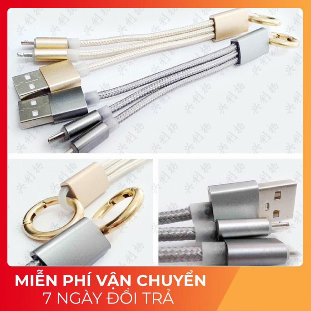 Cáp sạc cao cấp móc chìa khóa 2 đầu iphone, samsung - usb lightning bh 3 tháng